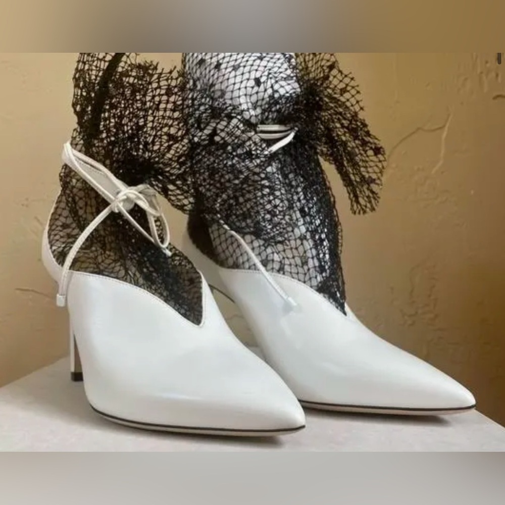 Jimmy Choo Womens White Black Leanne 85 Heels Size 40 1/2 $1195 - Picture 3 of 5